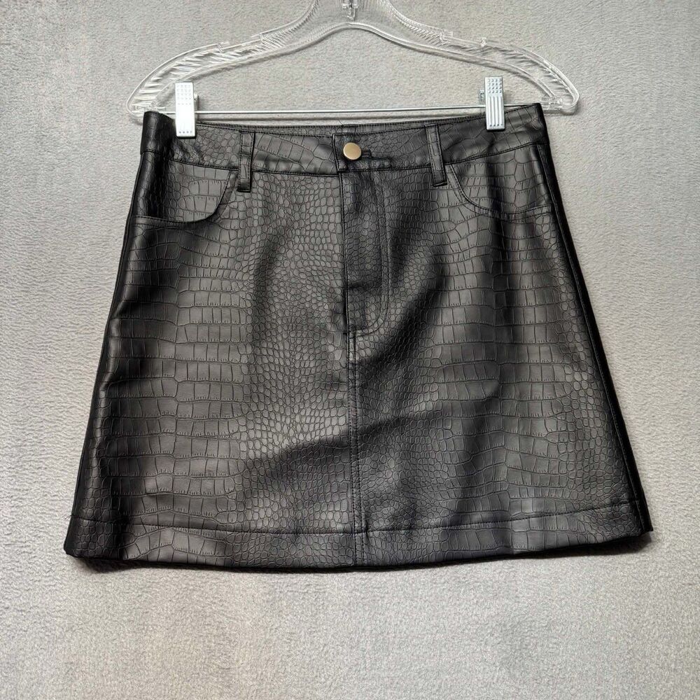 Taylor Tillman Womens Mathilde Skirt XS Black Croc Embossed Faux Leather NWT